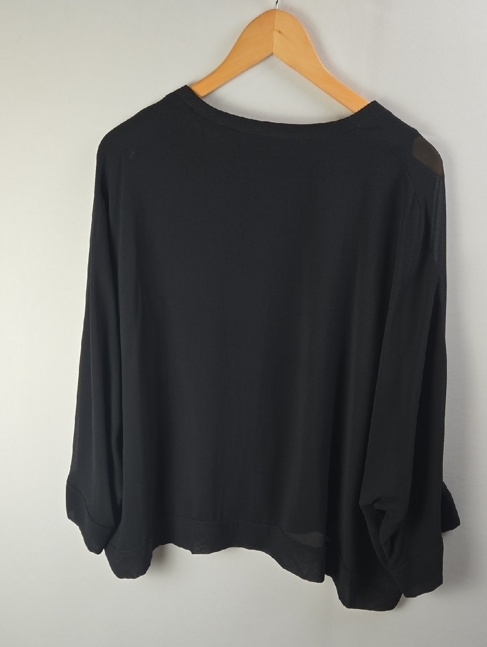 Zara Sheer Overlay Oversize Woman's Black Knit Blouse Top Sz XL Whimsygoth Boho - Picture 2 of 7